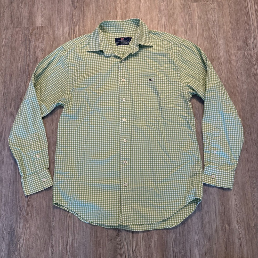 Vineyard Vines Mens Medium‎ Classic Fit Tucker Shirt Green Gingham